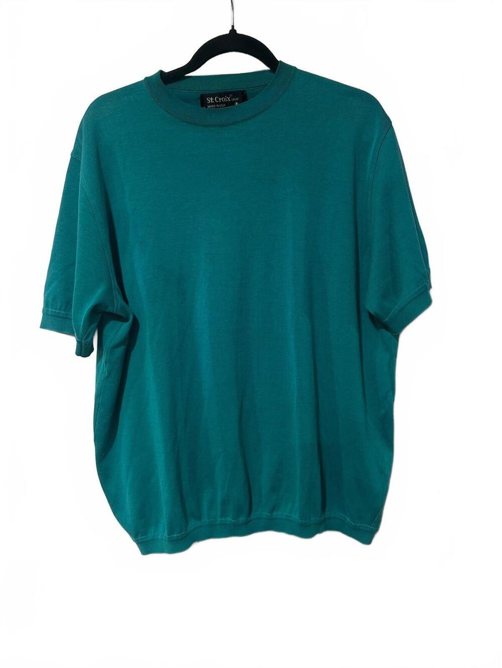 St. Croix Shop teal microfiber short sleeve knit sweater